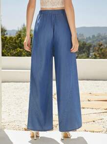 Forever 21 Casual, Comfortable And Lightweight Oversized Wide-Leg Jeans For Vacation And Summer - Blue - View 2