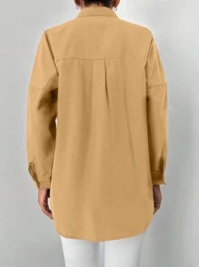 EURMUSE Women'S Beaded Detail Drop Shoulder Sleeve Shirt - Khaki - View 2