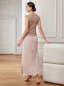 Modelyn Conjunto de top y falda de uso diario para mujer de unicolor y diseño simple - Rosa - Ver 3
