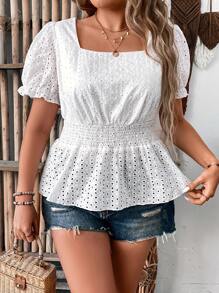 SHEIN Clasi Camisa A-line de cuello cuadrado de moda para mujer de talla grande en unicolor con cintura ajustable con cordón