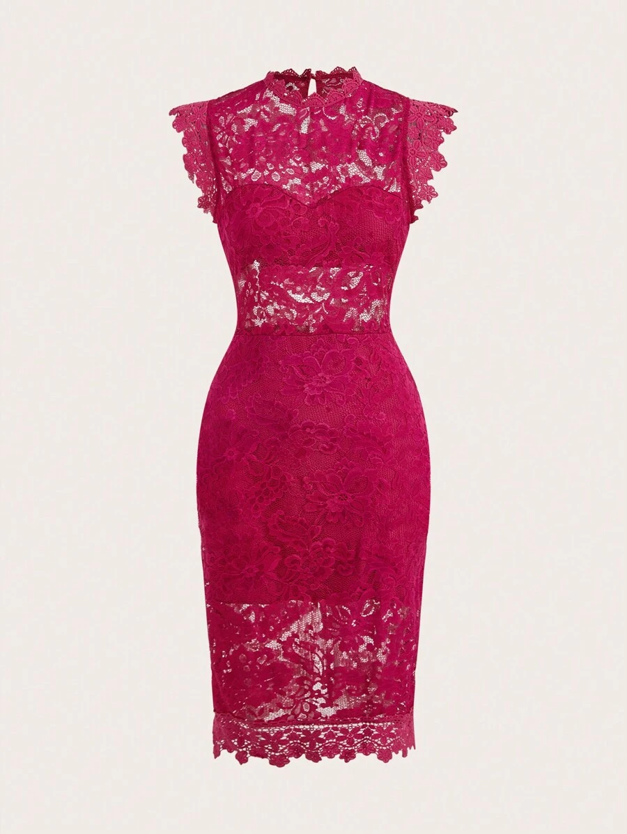 SHEIN Privé Robe en dentelle blanche simple et élégante pour femme avec taille évidée, idéale pour les enterrements de vie de jeune fille d'été et la saison des mariages - Rose vif - Voir 1