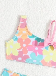 嬰兒女生度假沙灘花卉印花兩件式游泳裝組合