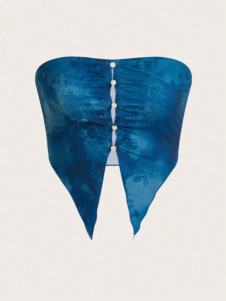 Ladies' Summer Dip Dye Asymmetrical Hem Off Shoulder Bandeau Top