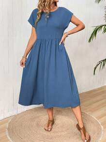 EMERY ROSE Women's Loose Solid Color Casual Dress With Slanted Pockets