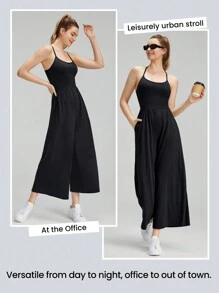 GLOWMODE Modal Treasures Wide-Leg Adjustable Jumpsuit Light Support Yoga Studio Gym Daily - Black - View 6