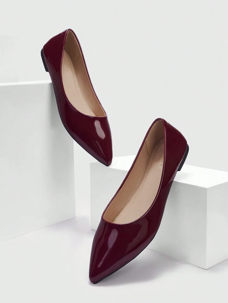 CUCCOO BIZCHIC Woman Shoes Point Toe Minimalist Elegant Burgundy Pointed Toe Flat For Summer Vacation Shoes Summer Elegant Basics Business Casual Business Chic BURGUNDY Flats Spring Shoes Spring Break Easter For Christmas Valentine's Day Spring Shoes