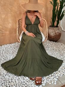 EURMUSE Dark Green  Long Dress - Dark Green - View 6