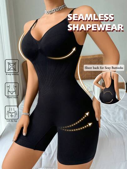 SHEIN 女性無縫連體衣，緊身塑腰提臀，露背，綁帶腿部設計，性感塑身衣