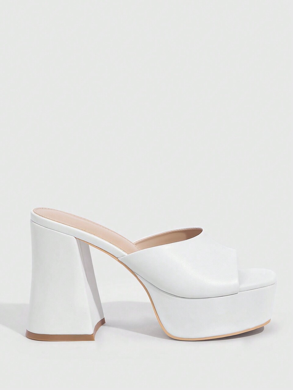 CUCCOO SZL White Women's Mule Sandals, Simple Square Toe Design, Wide Belt Covering The Instep, Thick And Thick Heels Outline Neat Lines, The Overall Shape Is Fashionable And Elegant, Suitable For Commuting, Dating, Parties, Parties And Other Occasions Exquisite Wear Summer