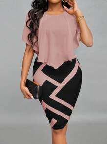 SHEIN Lady Vestido de oficina elegante de verano con bloqueo de color y empalme, ajustado