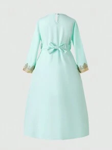Women's Elegant Printed Long Sleeve Simple Daily Dress - Mint Green - View 2