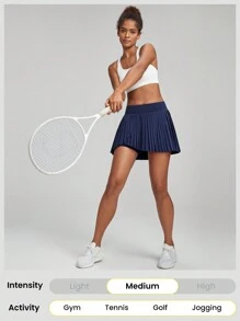 GLOWMODE FeatherFit™-Air Pleated Asymmetrical Pocket Anti-Slip Skirt With Built-In Shorts Light Support Low Impact Tennis Golf Quick Dry Moisture Wicking