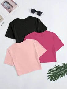 SHEIN Unity Women's Summer Solid Color Round Neck Short Sleeve Casual T-Shirt
