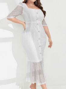 Modelyn Plus Size Women's Simple Solid Color Net Yarn Daily Dress