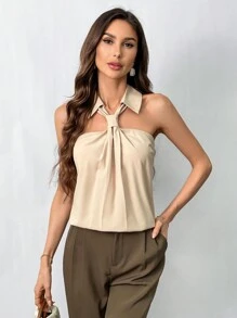 Firerie 女士夏季掛頸領修身襯衫，適合日常工作、約會和假期，時尚潮流款式