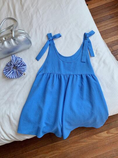 Comfortcana 夏季休閒純色無袖連身褲，綁帶式肩帶