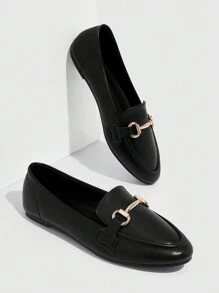 CUCCOO BIZCHIC Women's Shoes New Years Metallic Buckle Decor Comfortable Black Flat Heel Loafers For Summer Graduation Heels Prom Heels Vacation Shoes Summer Elegant Basics Business Casual Business Chic Spring Shoes Spring Break Easter