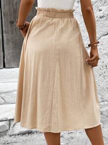 SHEIN LUNE Falda casual de mujer color caqui con dobladillo plisado y bolsillos - Caqui - Ver 7