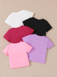 Conjunto de 5 piezas de camisetas de manga corta informales con cuello redondo para bebé niña para el verano