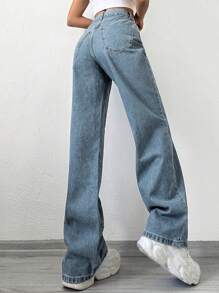 Cottnline Jeans de pierna recta unicolor - Lavado ligero - Ver 2