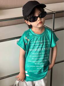 SHEIN Young Boy Letter Printed Tank Top With Multiple Distressed Holes