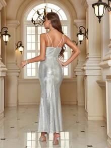 Sexy Spaghetti Strap Party Prom Dress - Silver - View 2