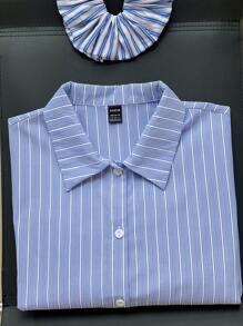 Comfortcana Blue Striped Loose Cropped Shirt