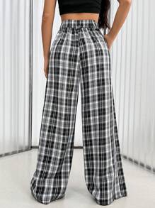 Flirla Women's Plaid Loose Wide Leg Pants