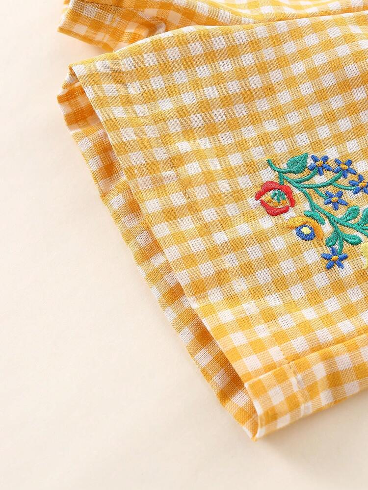 Infant Toddler Cute Embroidered Plaid Shirt And Shorts Set, 2pcs/Set