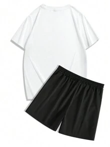 Manfinity LEGND 男士賽車紋下垂肩t恤和短褲套裝 - 彩色 - 查看 3