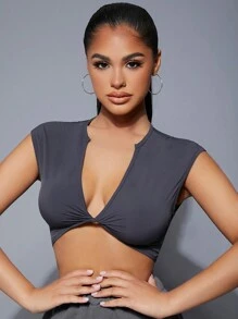 SHEIN SXY Plunging Neck Twist Front Tee Concert Long Summer Dress Prom Dress Sexy Dress Valentine Day Dress