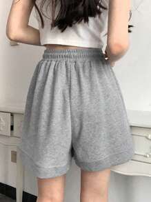 High Waist Casual Summer Shorts With Drawstring Waist, Suitable For Daily Wear And Vacation - Light Grey - View 6