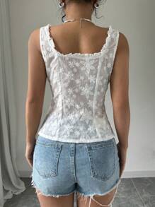 Chiquease Top de tirantes con dobladillo con volantes para mujeres - Blanco - Ver 2