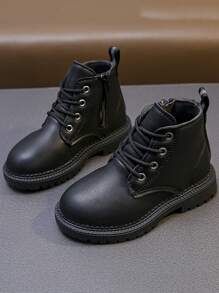 Kids' Boots, Comfortable And Lightweight Side Zipper, Flat Fashion Lace-Up Boys' And Infants' Shoes