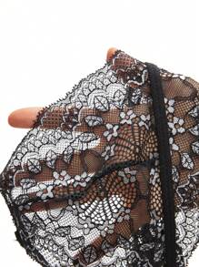 ROMWE Gothic Cross Pendant Lace Teddy Lingerie - Black - View 7