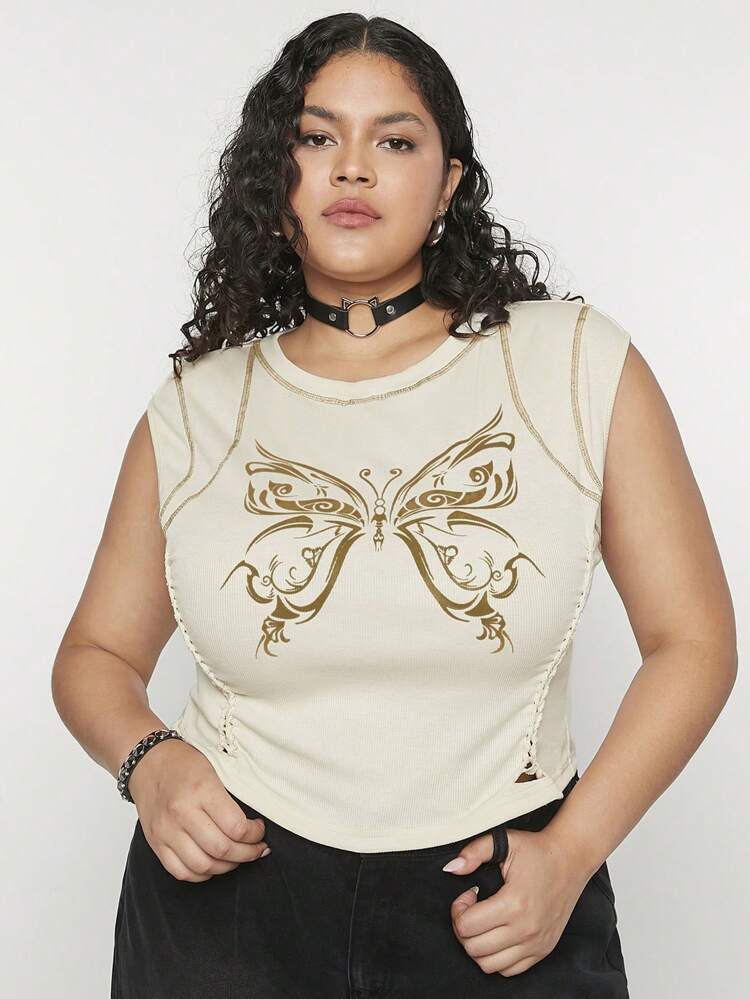 Summer Y2K Butterfly Punk Retro Music Festival Printed Plus Size Women's T-Shirt