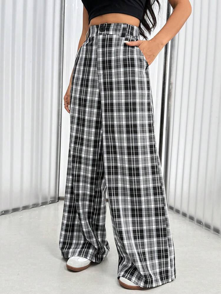 Women's Plaid Loose Wide Leg Pants