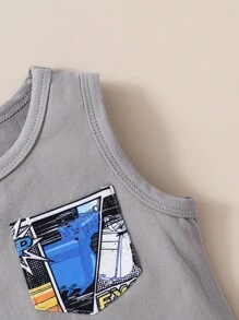 Baby Girl Summer Cartoon Printed Short-Sleeve Top And Top Matched With Elastic Waist Shorts Outfits - Multicolor - View 5