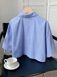 Comfortcana Blue Striped Loose Cropped Shirt