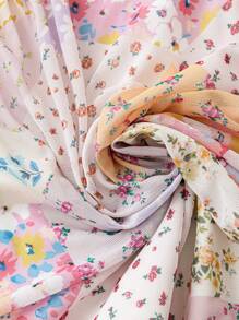 Soleia Knit Mesh Pink Patchwork Floral Tube Top With Drawstring, Slim Fit Mini Skirt - 2pcs Women's Casual Vacation Outfits - Pink - View 5