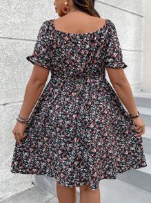 SHEIN Clasi 加大尺碼女士隨機印花V領短袖裙