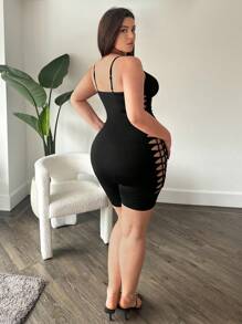 SHEIN SXY Cộng với kích thước áo liền quần dệt kim liền mạch thông thường cho chuyến đi chơi và đi xe đạp trên đường phố - màu đen - Xem 2