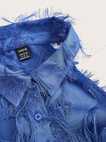 SHEIN Privé Camisa peluda sólida sin mangas con botones en la parte delantera - Azul - Ver 3