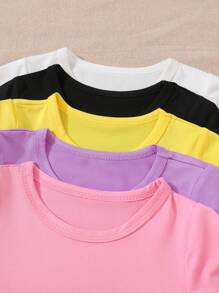 SHEIN Playful Pals 5pcs/Set Baby Girl Casual Round Neck Short Sleeve T-Shirts For Summer - Multicolor - View 5