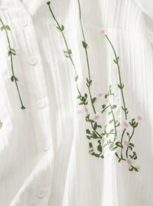 Lacomfia Plus Size Women's Embroidered Minimalist Daily Wear Shirt - White - View 3