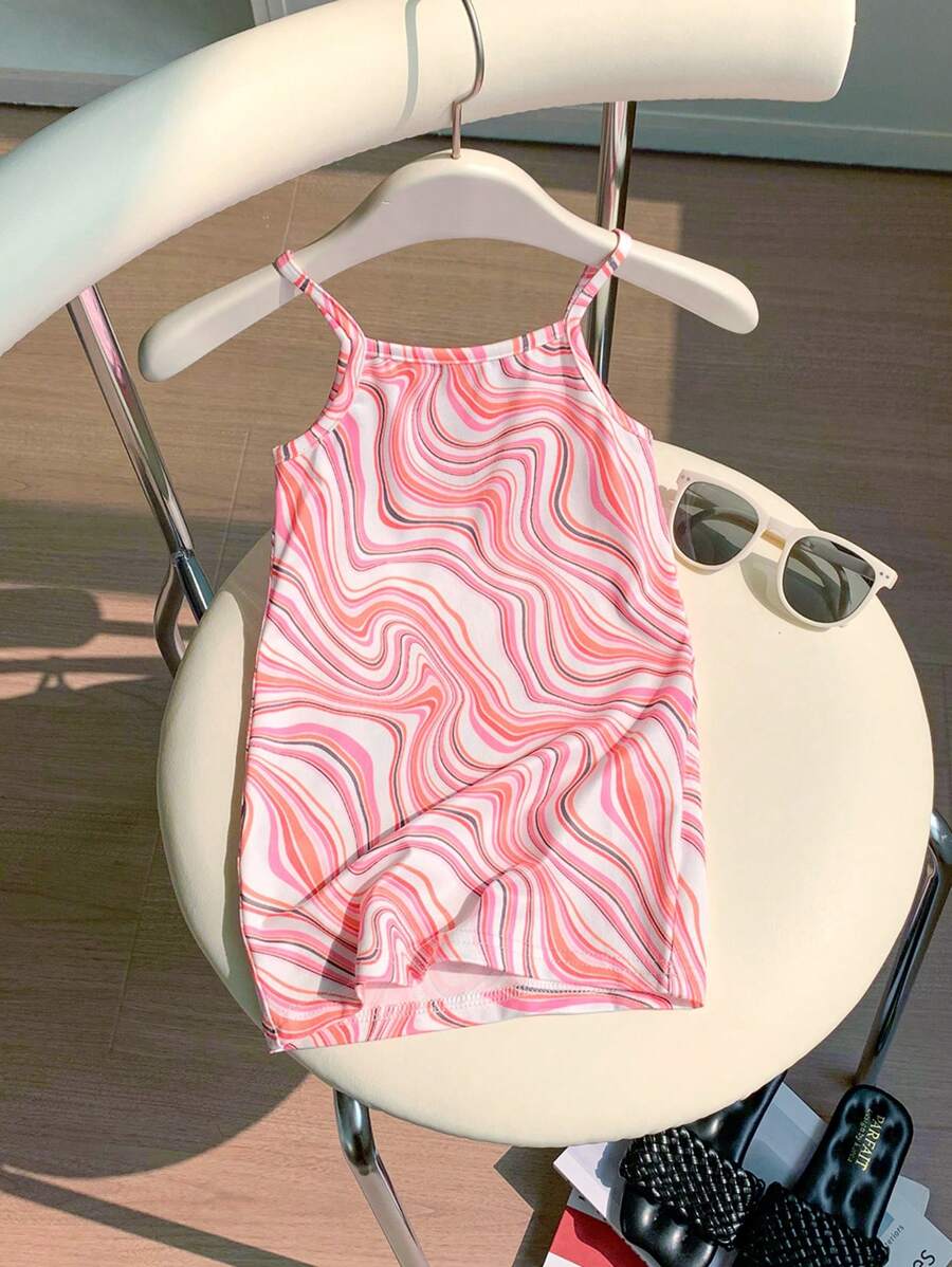 SHEIN Leap Crew Baby Girl Cute Knitted Elastic Soft Fun Patterned Sleeveless Dress For Summer - Multicolor - View 1