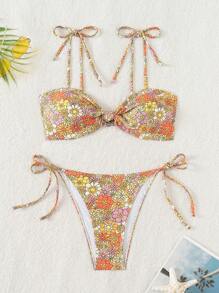 SHEIN Swim Floral Print Holiday Bikini Set With Shoulder Straps For Women, Pattern Random Summer - Multicolor - View 7