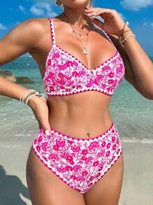 SHEIN Swim Women's Floral Print Sexy Bikini Set For Beach Vacation, Random Print,Summer Beach