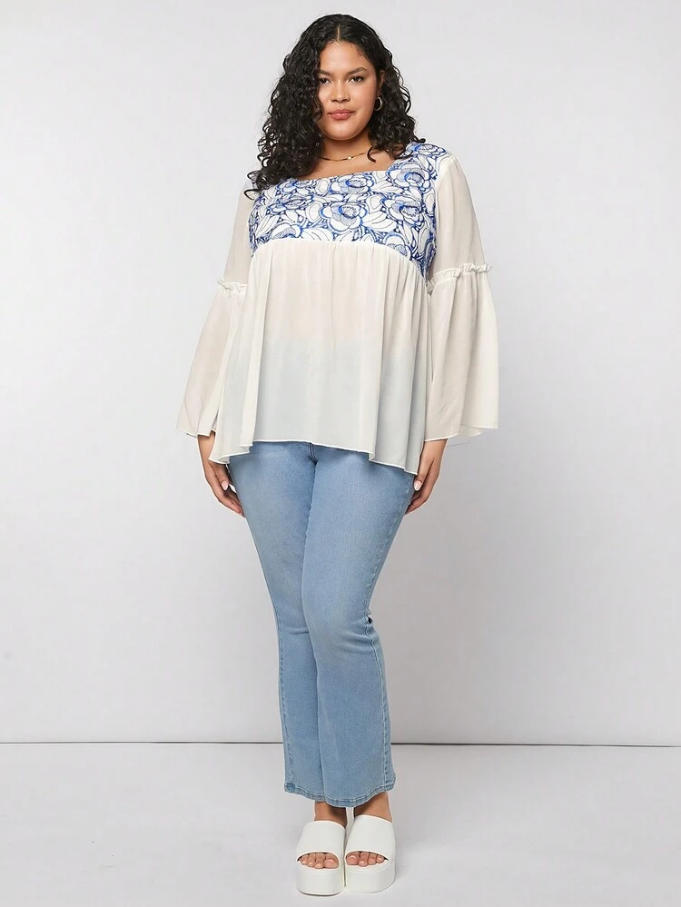 Women's Fashionable Summer Music Festival Sheer Mesh Frill Trim Top