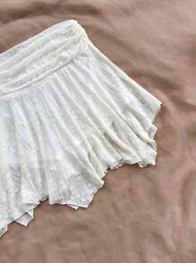 Soleia Falda de punto de dobladillo asimétrico WYWH para vacaciones, falda blanca, falda de talle alto estilo A, adecuada para verano, graduación, boda